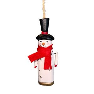 Snowman Wood Painted Ornament Whimsical Arms Holiday Winter Christmas